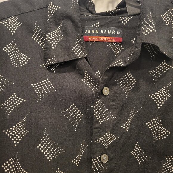 John Henry Short Sleeve Shirt Rayon Men's Size Large Work Casual Golf Black - Picture 4 of 5